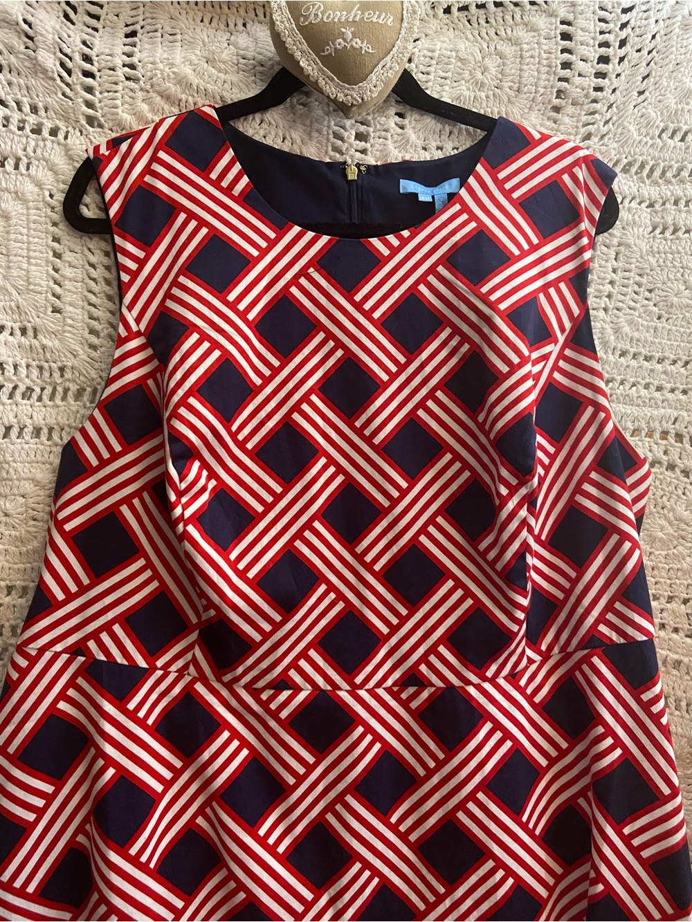💙 Draper James Size 20 Red White & Blue Geometric Print Fit and Flair Dress ❤️